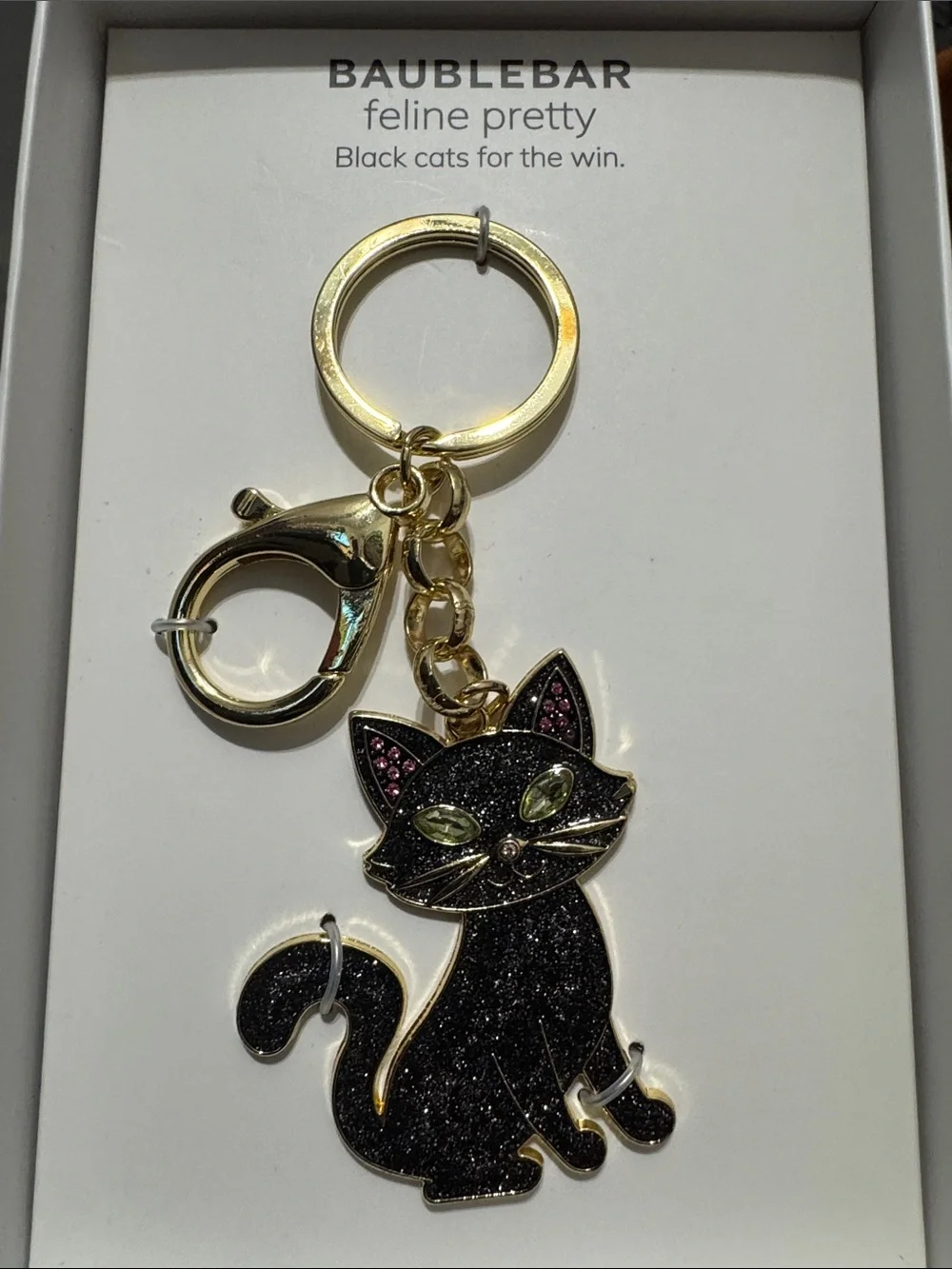 BaubleBar Black Cat Keyring with Gold Hardware